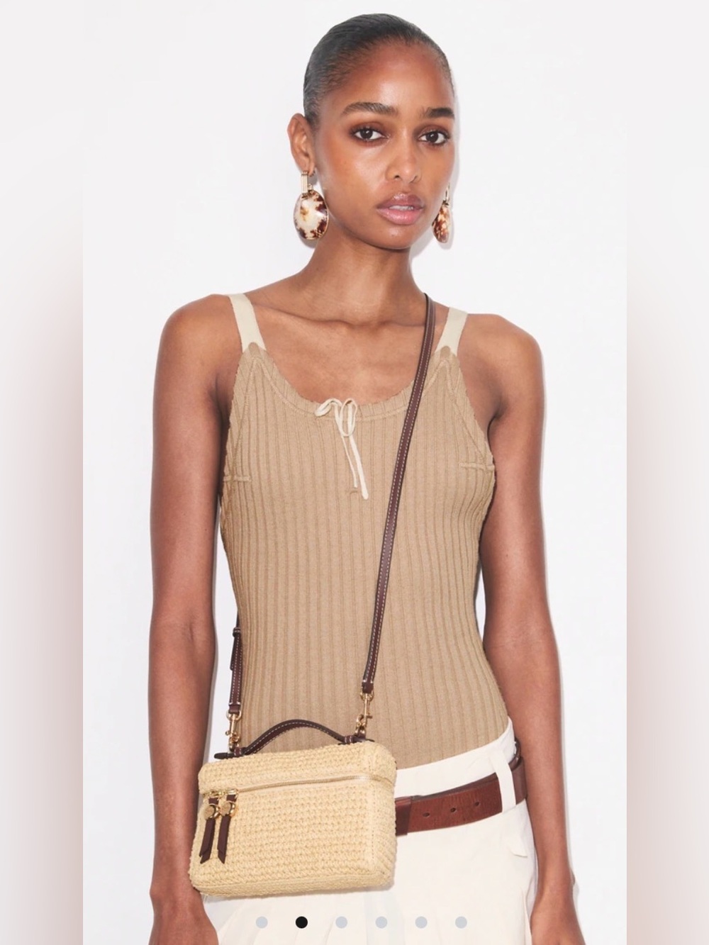 Tory Burch ROMY SLIM RAFFIA Natural Crossbody Bag $295